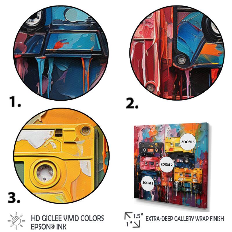 Designart "Cassette Tapes Tangled Tunes IV" Music Wall Art Prints Bed